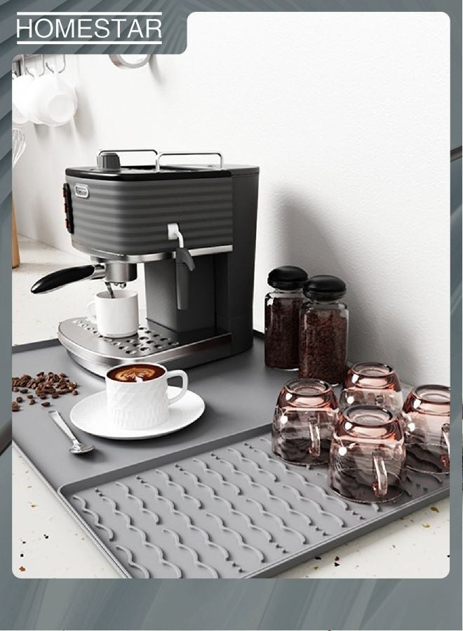 HOMESTAR Silicone Coffee Mat - Coffee Bar Maker Mat for Countertop, Station Pad Accessories Fit Under Maker Espresso Machine, Dish Drying Heat Resistant Kitchen Gadgets Grey - Image 1
