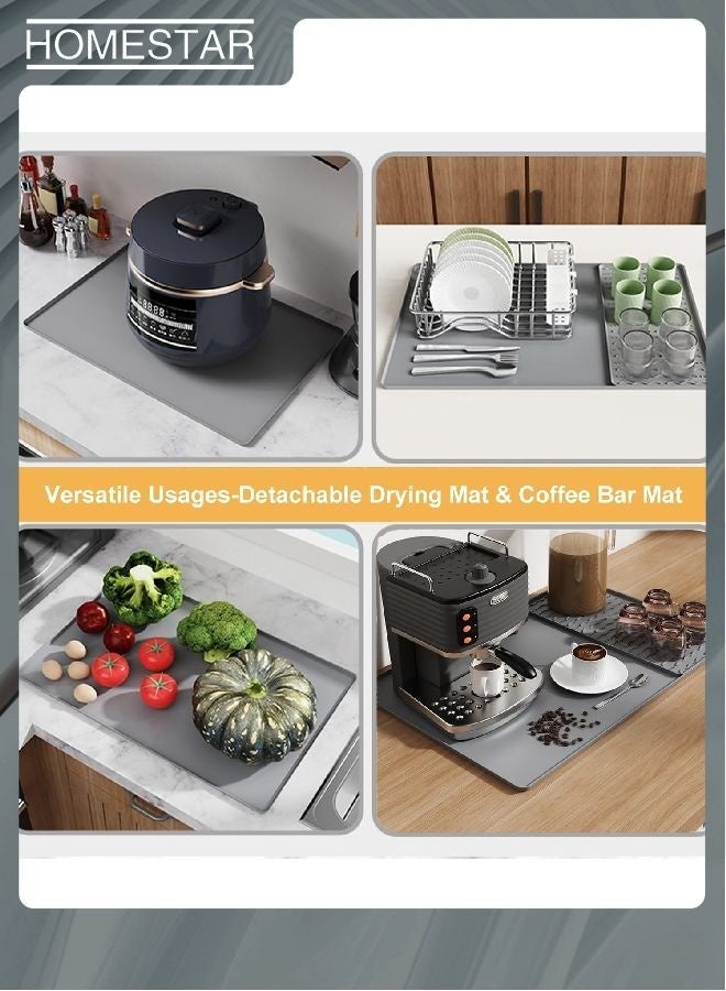 HOMESTAR Silicone Coffee Mat - Coffee Bar Maker Mat for Countertop, Station Pad Accessories Fit Under Maker Espresso Machine, Dish Drying Heat Resistant Kitchen Gadgets Grey - Image 3