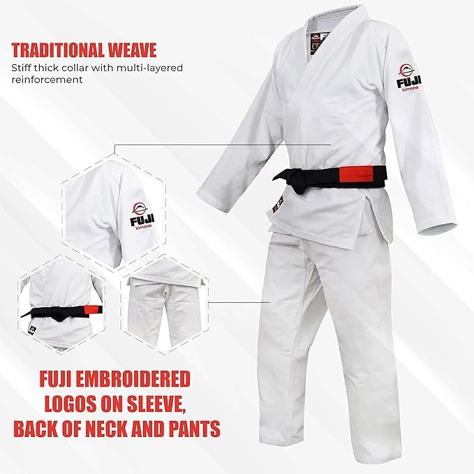 FUJI Kids All-Around Brazilian Style Jiu Jitsu Uniform with C0-Sized White Belt, White, Size C3 - Image 5