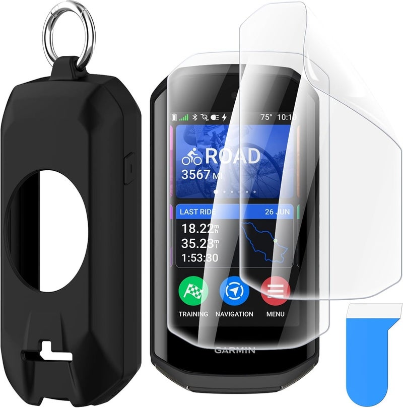 سومان Suoman for Garmin Edge 1050 Case, [Anti-Scratch] TPU High Definition Clear Screen Protector, Full Around Electroplate Soft EPU Protective Cover -Black - Image 1