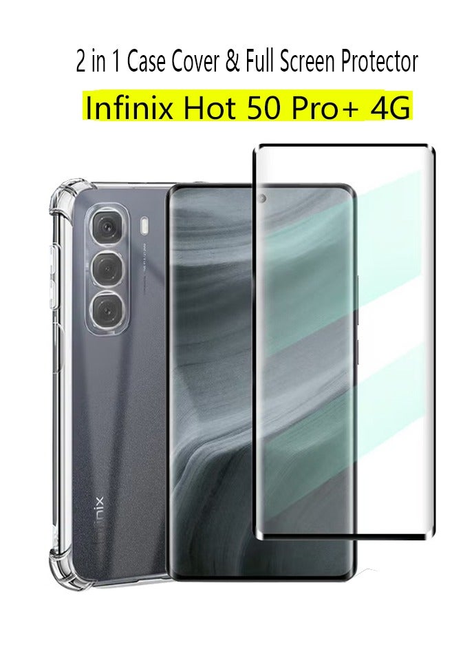 2 in 1 Infinix Hot 50 Pro+ 4G Phone Case Cover & Screen Protector - Shockproof Clear Slim TPU Protective Phone Cover & Full Coverage Delicate Touch Tempered Glass Screen Protector for Infinix Hot 50 Pro+ 4G  - Image 1