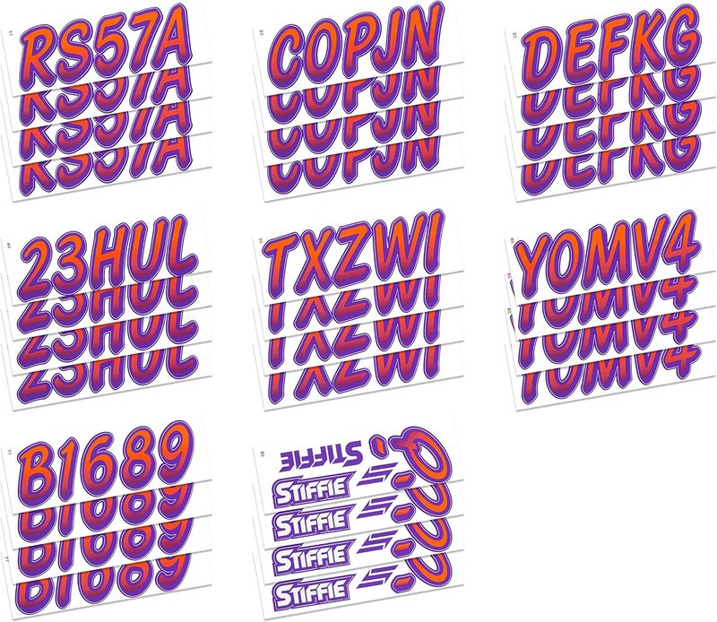 Stiffie Whipline Orange/Purple 3" Boat & PWC Registration Decals • Numbers Letters Stickers - Image 4