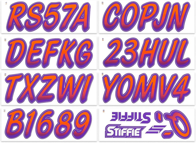 Stiffie Whipline Orange/Purple 3" Boat & PWC Registration Decals • Numbers Letters Stickers - Image 3