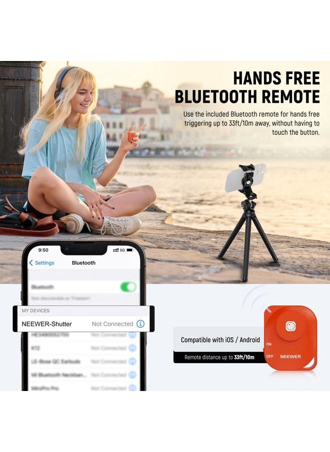 Neewer - Flexible Tripod with Remote, Mini Camera Phone Tripod Stand Vlog Selfie Stick with Phone Holder & Action Camera Adapter Compatible with GoPro Insta360 iPhone Samsung, Digital Camera, TP34 - Image 1