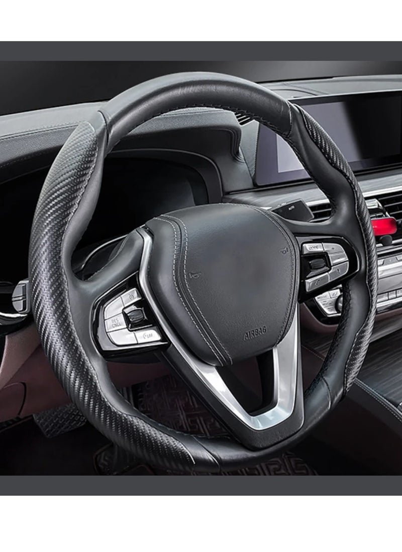 Yuwell Carbon Fiber Steering Wheel Cover For Unisex Safe And Non Slip Car Steering Cover Universal Fit Car Steering Wheel Protector Carbon Texture For Auto Truck Van SUV Black  - Image 1