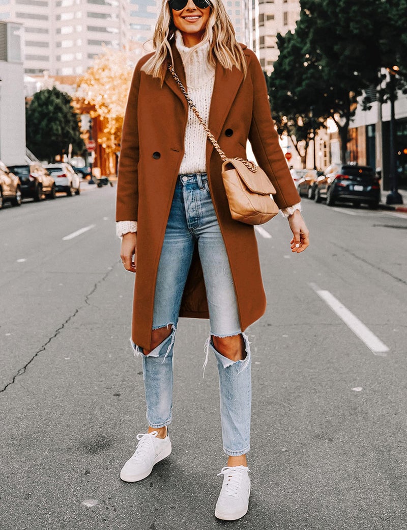 Hooever Women's Winter Wool Coat Casual Notch Lapel Single-Breasted Peacoat(aramel-M) - Image 2