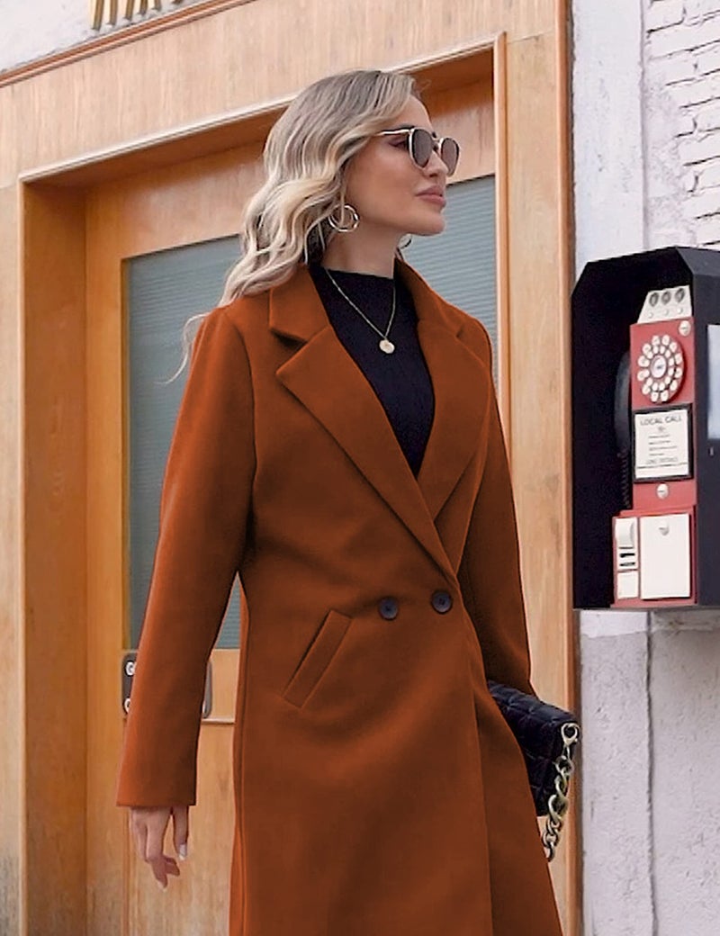 Hooever Women's Winter Wool Coat Casual Notch Lapel Single-Breasted Peacoat(aramel-M) - Image 4