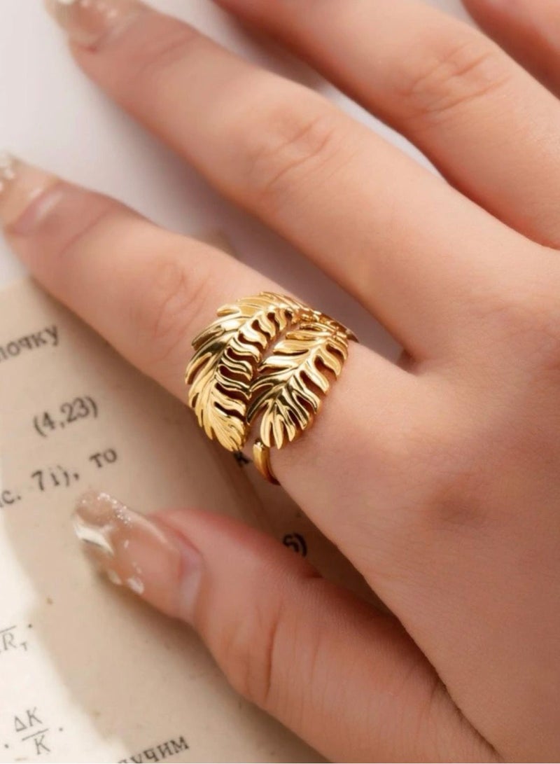 بلو لاين خاتم مصنوع من الاستانلس ستيل مطلي باللون الذهبي عيار 18 بمقاس موحد - Image 1