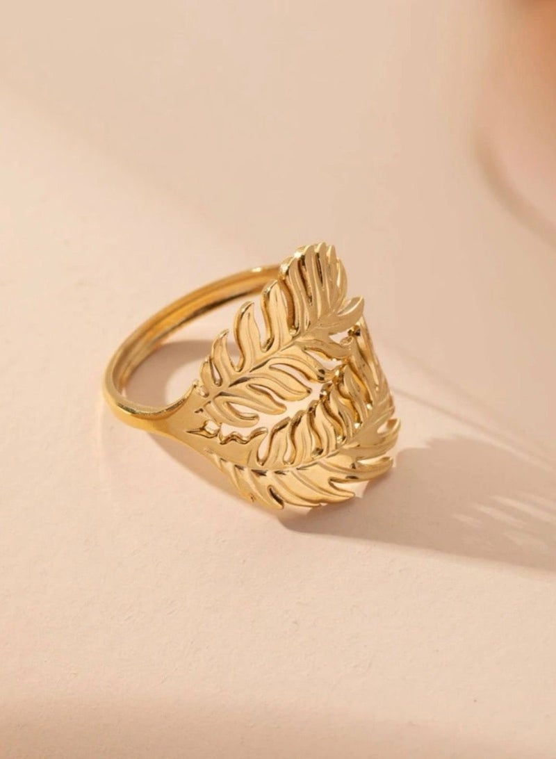 بلو لاين خاتم مصنوع من الاستانلس ستيل مطلي باللون الذهبي عيار 18 بمقاس موحد - Image 2