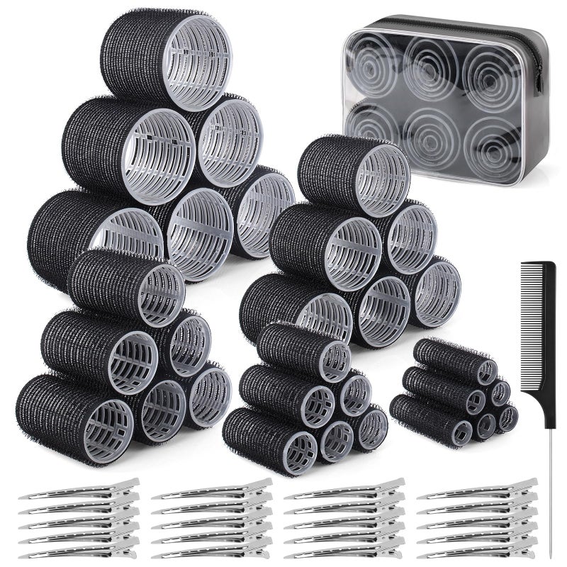 Belicoo 60 Pcs Hair Rollers Set  5 Sizes(60/48/36/25/15Mm) Rollers Hair Curlers With 28 Metal Clips  Hair Rollers For Women Long Medium Short Thick Hair (Black) - Image 1