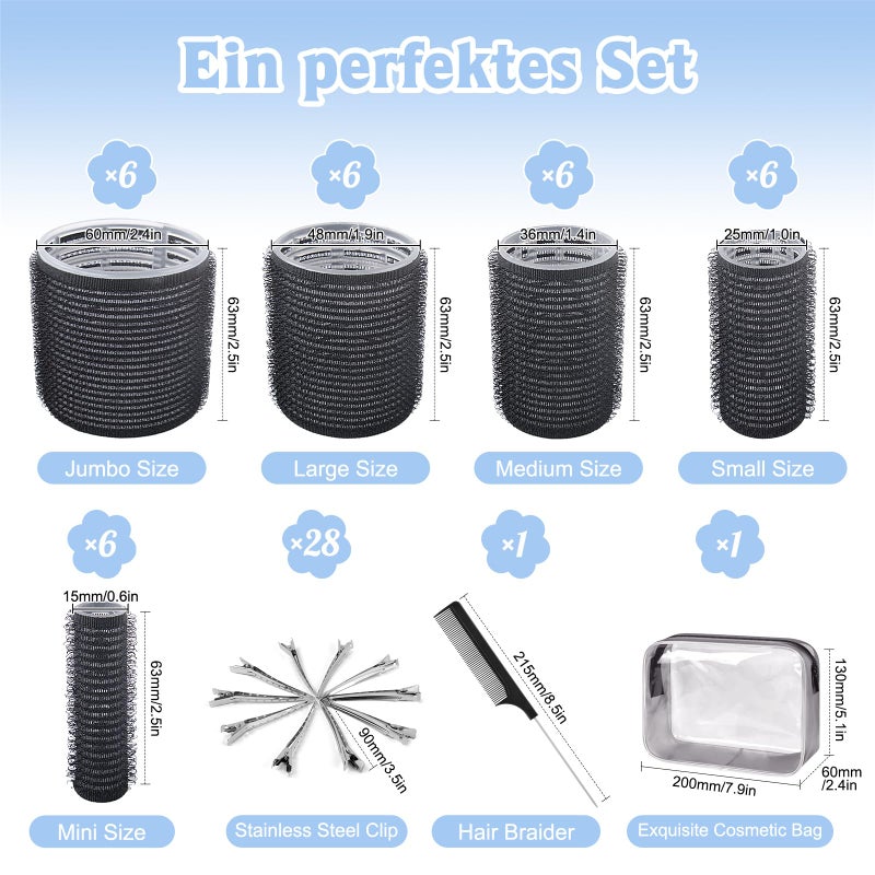 Belicoo 60 Pcs Hair Rollers Set  5 Sizes(60/48/36/25/15Mm) Rollers Hair Curlers With 28 Metal Clips  Hair Rollers For Women Long Medium Short Thick Hair (Black) - Image 2