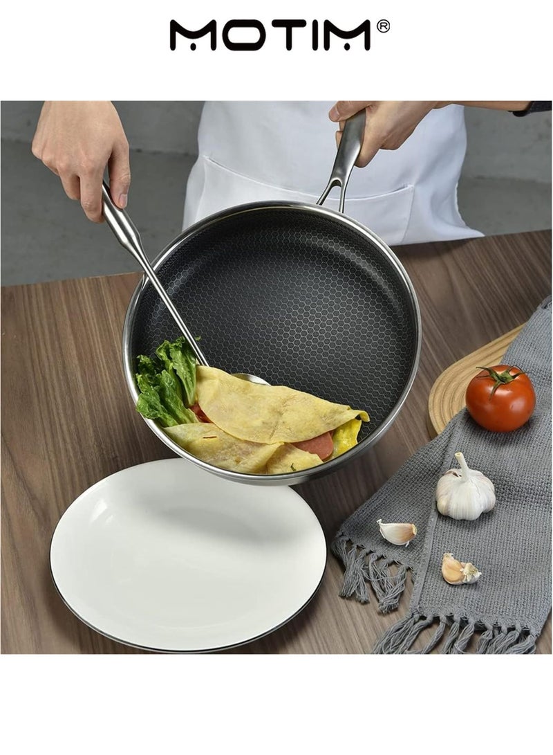 موتيم مقلاة شبه لاصقة من الفولاذ المقاوم للصدأ مع غطاء لمواقد السيراميك التعريفي الكهربائي بالغاز ومقاومة الفرن (28 سم) - Image 2