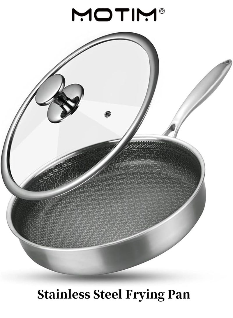 موتيم مقلاة شبه لاصقة من الفولاذ المقاوم للصدأ مع غطاء لمواقد السيراميك التعريفي الكهربائي بالغاز ومقاومة الفرن (28 سم) - Image 1