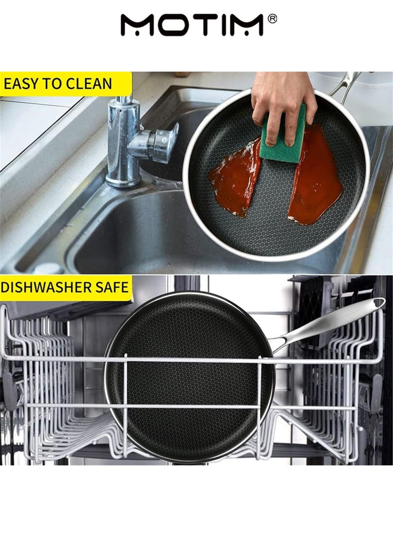 موتيم مقلاة شبه لاصقة من الفولاذ المقاوم للصدأ مع غطاء لمواقد السيراميك التعريفي الكهربائي بالغاز ومقاومة الفرن (28 سم) - Image 5