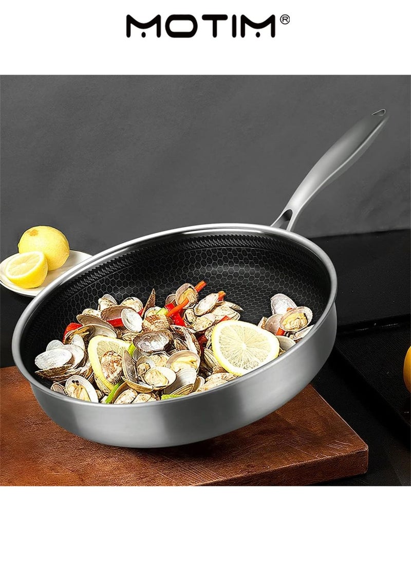 موتيم مقلاة شبه لاصقة من الفولاذ المقاوم للصدأ مع غطاء لمواقد السيراميك التعريفي الكهربائي بالغاز ومقاومة الفرن (28 سم) - Image 4