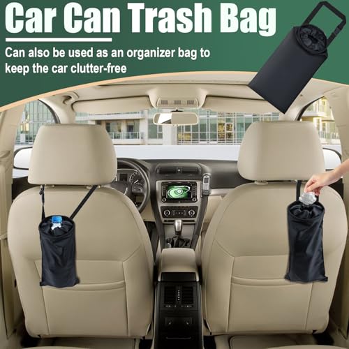 ecocstm 2 PCS Car Trash Bags Car Accessories Washable Garbage Bag Hanging Detachable Trash Can with Top Elastic Vent Sticky Strap Bottom Opening Seat Back Tash Bag for CarsTravellingOutdoor - Image 3