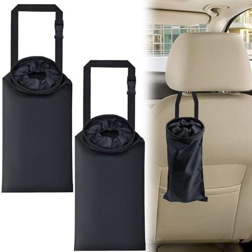 ecocstm 2 PCS Car Trash Bags Car Accessories Washable Garbage Bag Hanging Detachable Trash Can with Top Elastic Vent Sticky Strap Bottom Opening Seat Back Tash Bag for CarsTravellingOutdoor - Image 1