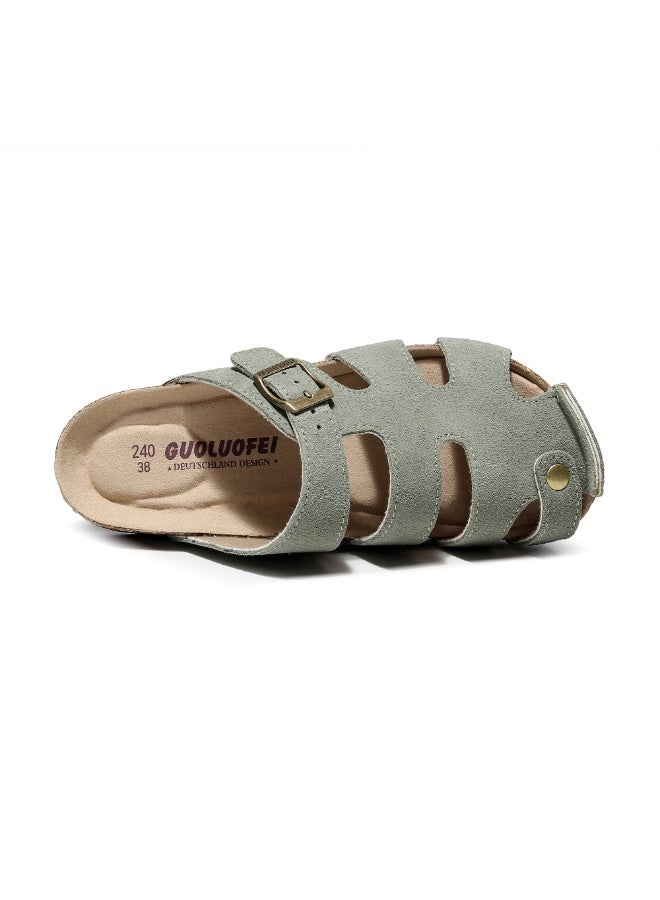 Women's Buckle Strap Cork Slides Classic Double-Strap Sandals - Unisex Men Slippers - Image 4