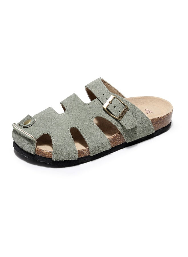 Women's Buckle Strap Cork Slides Classic Double-Strap Sandals - Unisex Men Slippers - Image 1