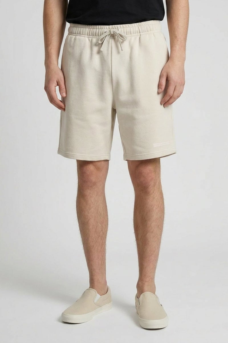 Core Elements Men Brand Logo Basic Shorts, Cream - Image 1