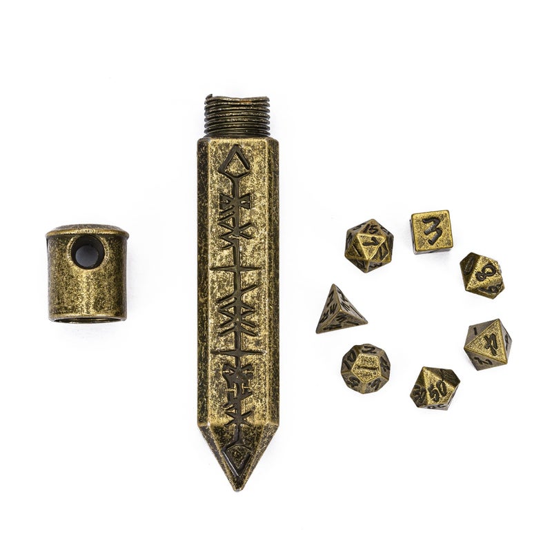 CRITALLIC Mini DND Dice Set with Rune Keychain Case7PCS DD Polyhedral Metal Dice Set for Dungeons and Dragons TTRPG Games Roleplaying Games PathfinderBronze - Image 3