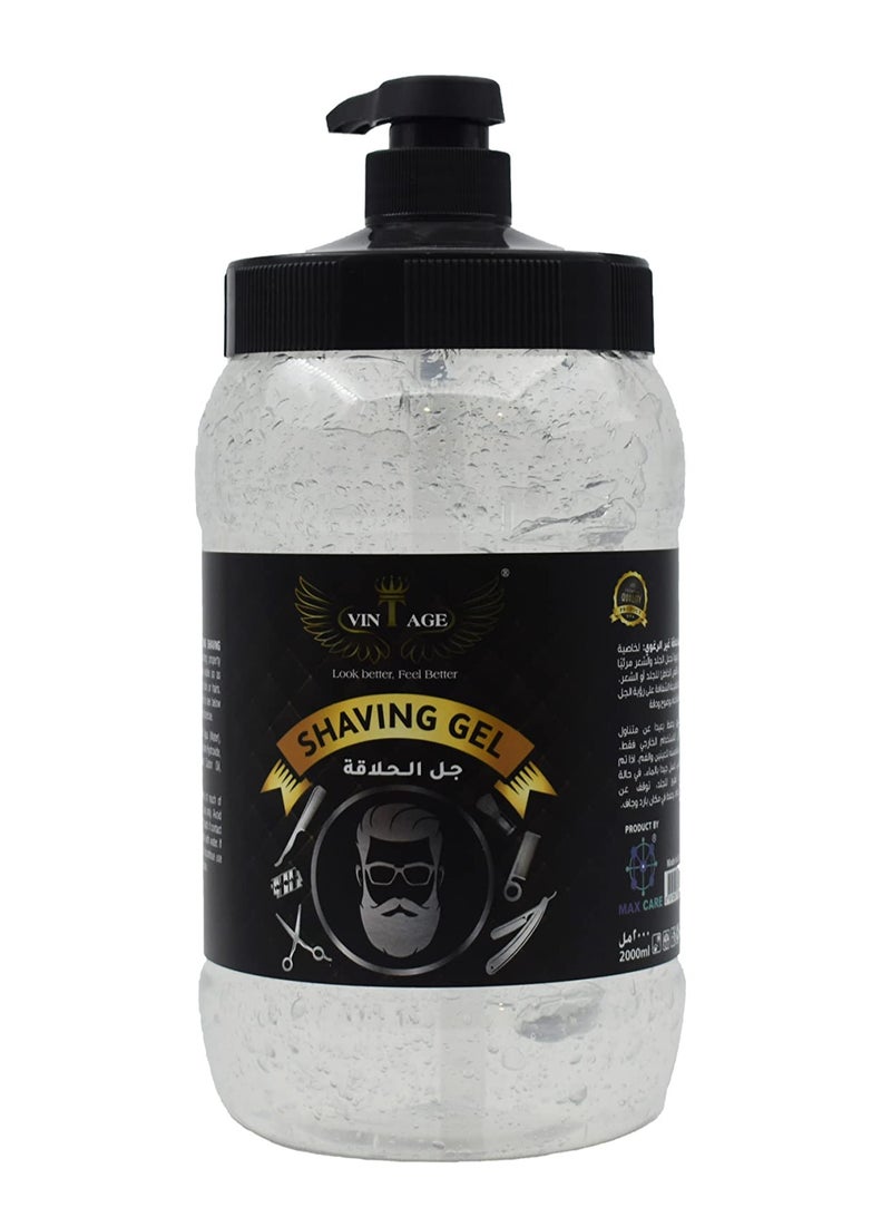 VINTAGE Professional Men's Grooming Shaving Gel, Clear Natural Formula with Castor Oil, Vitamin E, Professional Barber Quality (2000ml) - Image 1