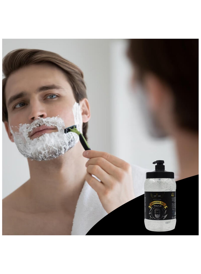 VINTAGE Professional Men's Grooming Shaving Gel, Clear Natural Formula with Castor Oil, Vitamin E, Professional Barber Quality (2000ml) - Image 3