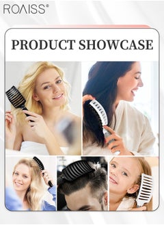 roaiss Boar Bristle Hair Brush 2 Pack Set Dry/Wet Hair Brush Detangler for Fine, Thick, Curly Hair Curved and Vented Hair Brush for Women, Men with Comb Cleaning Claw (Black and White)  - Image 2