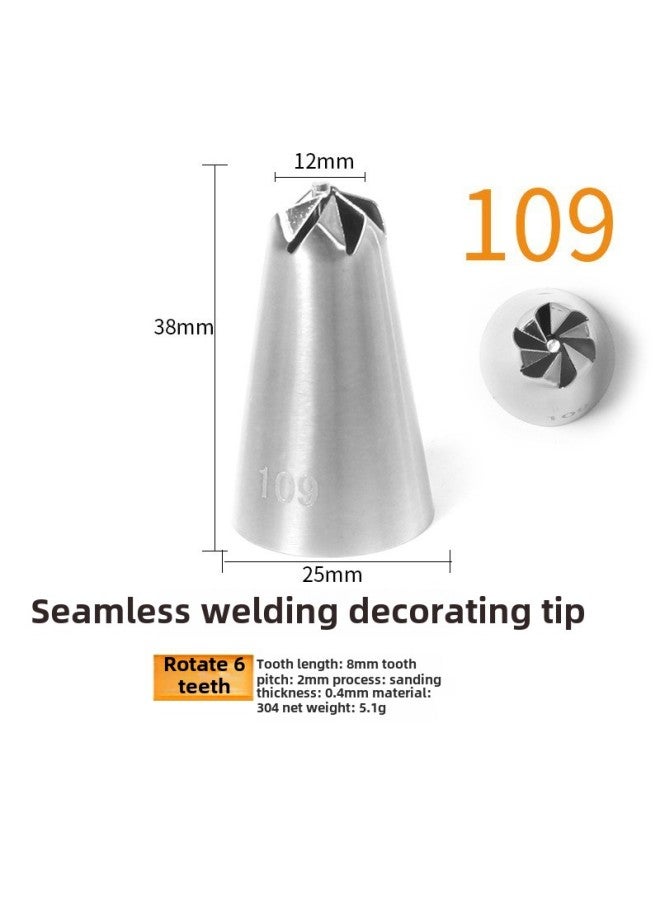 304 Stainless Steel Pastry Nozzle 6-tooth Belt Number Seamless Welding Cream Nozzle Large Cake Decorating Tool-Specifications:109  - Image 1