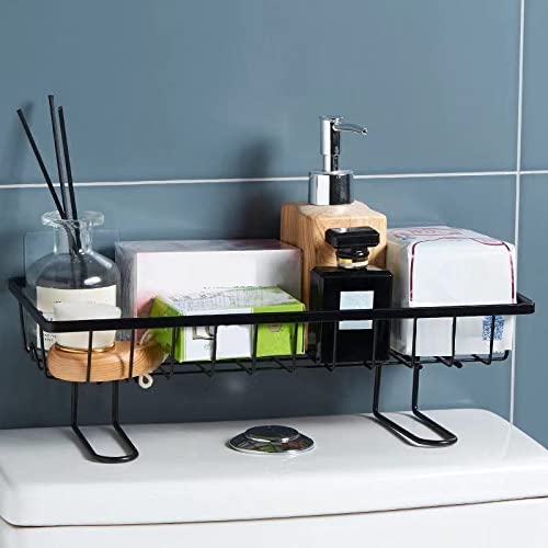 Rasdion Bathroom Stand Organizer | Shelf Wall Storage Rack with Sticky Sticker Towel Holder with 2 Hook for Kitchen Bathroom - 1 Pack (Black) - Image 1