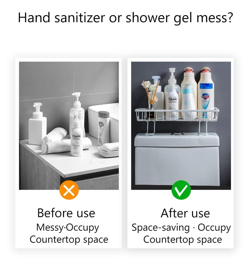 Rasdion Bathroom Stand Organizer | Shelf Wall Storage Rack with Sticky Sticker Towel Holder with 2 Hook for Kitchen Bathroom - 1 Pack (Black) - Image 5