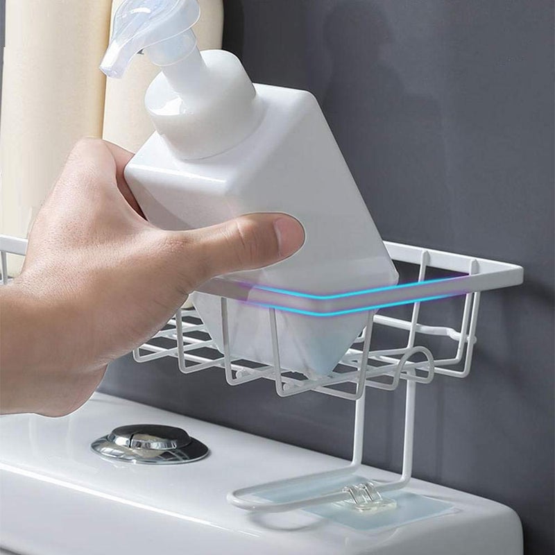 Rasdion Bathroom Stand Organizer | Shelf Wall Storage Rack with Sticky Sticker Towel Holder with 2 Hook for Kitchen Bathroom - 1 Pack (Black) - Image 2