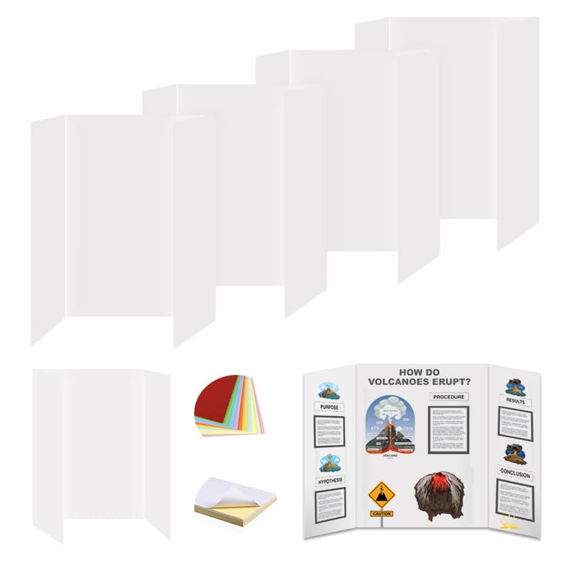 Rsgift 4 Pcs 26x165 inches Medium Trifold Poster Boards with Double Sided Tapes and Cardboard Corrugated Display Boards Professional Presentation Boards for School Project Exhibitions - Image 1