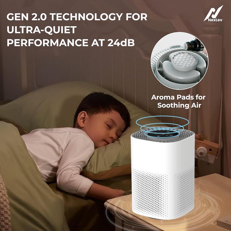 NexLev Air Purifier upto 220 Sq ft True HEPA 13 CarbonAroma SpongeRemoves 9999 Dust Pollen Smoke Odor Allergens24 db low noiseChild Lock Auto Timer 3 Layer Filter360 Air Sweep AP220 - Image 5