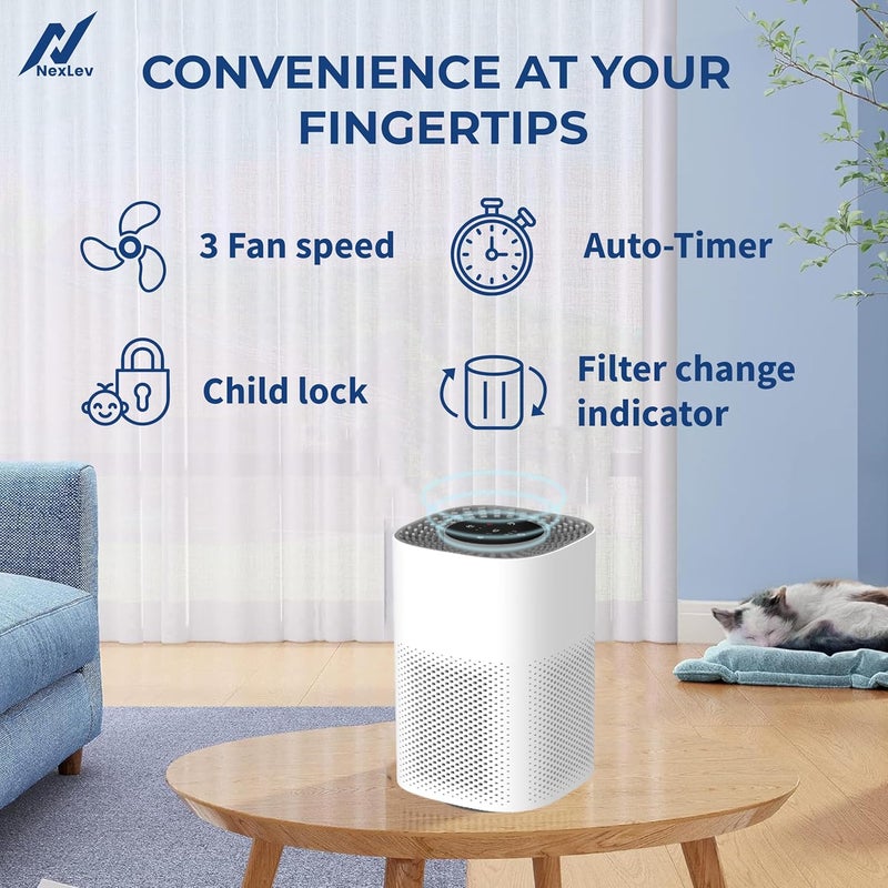 NexLev Air Purifier upto 220 Sq ft True HEPA 13 CarbonAroma SpongeRemoves 9999 Dust Pollen Smoke Odor Allergens24 db low noiseChild Lock Auto Timer 3 Layer Filter360 Air Sweep AP220 - Image 4
