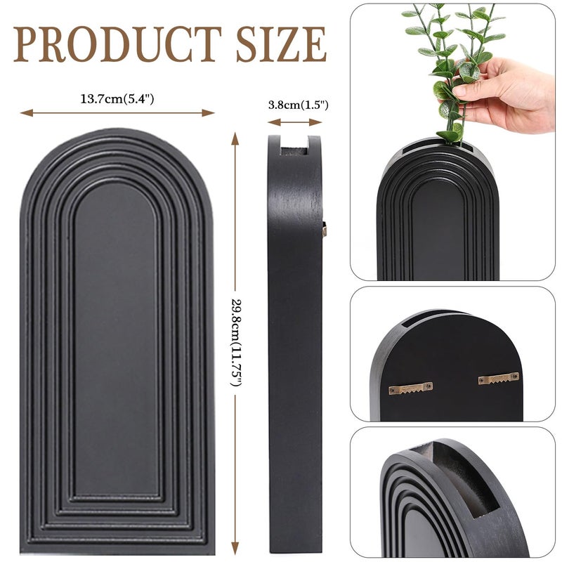 Dnnnii 2 Pack Wooden Wall Vase Set - Brown Finish Modern Farmhouse & Boho Wall Decor for Entryway, Hallway, Bathroom, Living Room, Dining Room, Narrow Spaces - Image 4