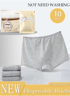 DUNISO 10PCS Men's Disposable Briefs 100% Cotton Disposable Underwear  Mid Waist Panties for Business Travel Hospital Stays Underpants Grey  - Image 1