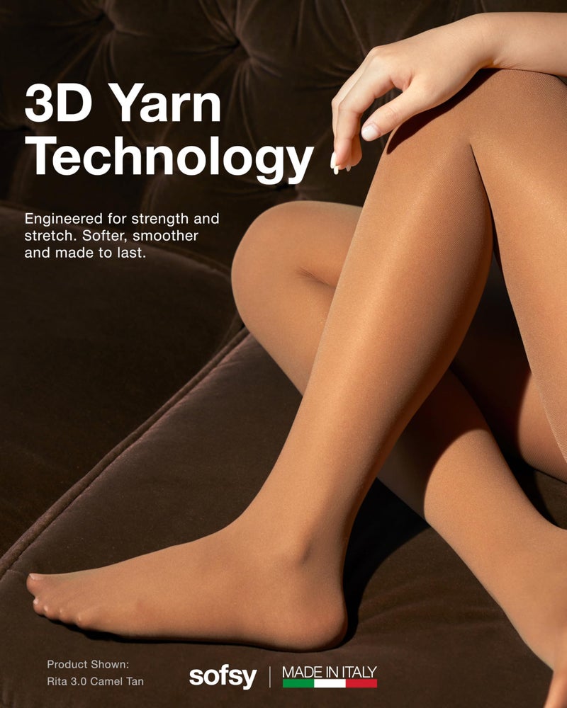 sofsy 3D Yarn Technology â€“ Italian-Made Plus Size 40 Den Tan Opaque Tights for Women Dark Skin Tone | Rip-Resistant High Waist Pantyhose - 4XL - Image 3