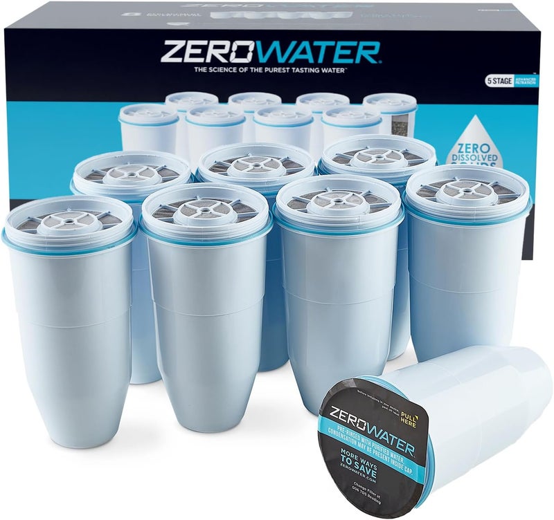 ZeroWater Official Replacement Filter – 5-Stage 0 TDS Zero Water Replacement Filter – System IAPMO Certified to Reduce Lead, Chlorine, Heavy Metals, & Forever Chemicals PFOA/PFOS, 8-Pack - Image 1