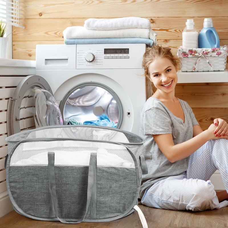 BATTOO 2 Pcs Collapsible Laundry Baskets, Tear Proof Pop Up Laundry Hamper with Dual Handles, Durable Foldable Laundry Basket, Easy to Carry Laundry Hamper for Home, Laundry Room, Bedroom, Dorm, Travel Gray - Image 2