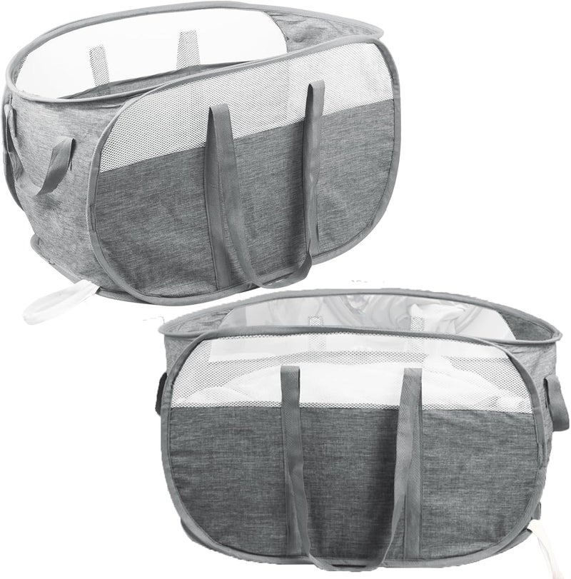 BATTOO 2 Pcs Collapsible Laundry Baskets, Tear Proof Pop Up Laundry Hamper with Dual Handles, Durable Foldable Laundry Basket, Easy to Carry Laundry Hamper for Home, Laundry Room, Bedroom, Dorm, Travel Gray - Image 1