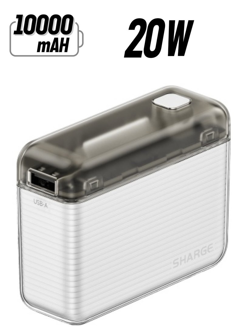 شارج شاحن محمول SHARGE SP020 Flow من SHARGE 10000mAh Mini Power Bank مع 20W USB-C شحن سريع مزدوج الإخراج شاحن محمول محمول متوافق مع iPhone 15/15 Pro/14 Galaxy S24 iPad (أبيض) - Image 1