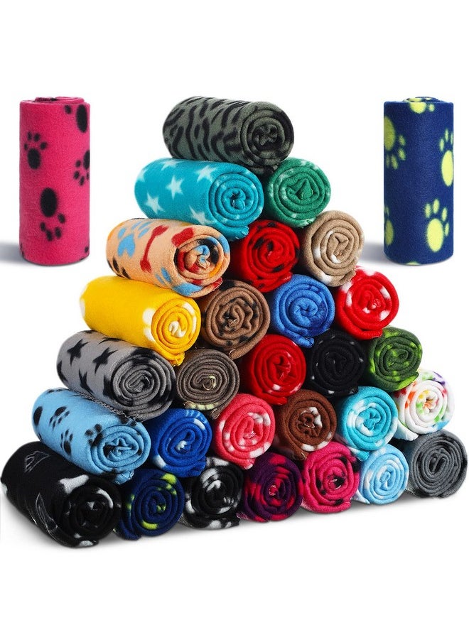 Chumia - 28 Pieces Puppy Blanket Soft Fleece Pet Blanket Small Fleece Blanket For Dogs Cats Puppy Kitten Pets, Warm Paw Print Blanket Sleep Mat Bed Covers, 28 Styles (23.6 X 27.6 Inch) - Image 1