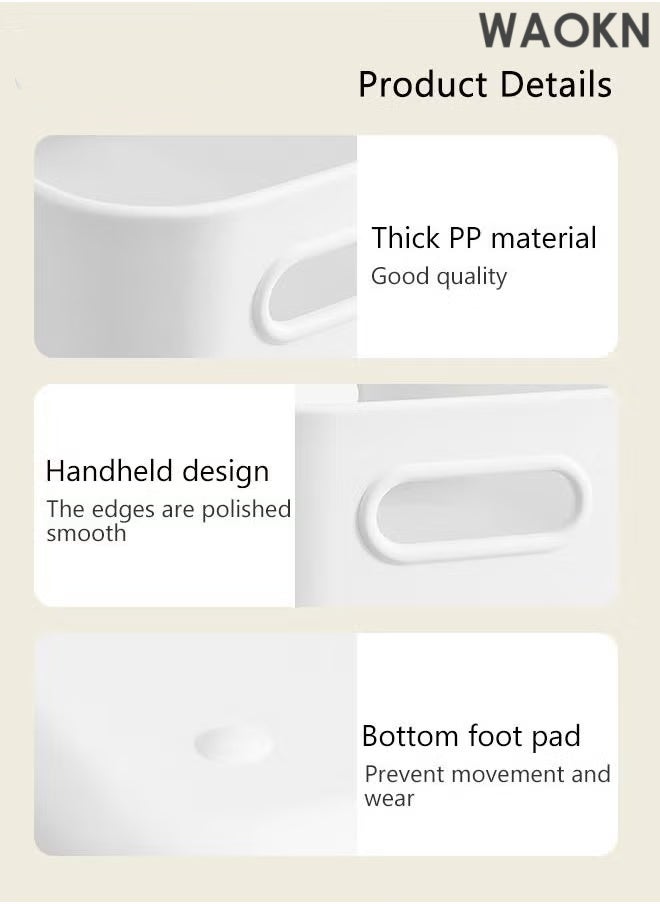 دبليو أيه أو كي أن ٣ قطع من سلال تنظيم وتخزين المؤن بمقابض، صناديق تنظيم المؤن، صناديق تخزين بيضاء، صناديق تخزين بلاستيكية، صناديق تنظيم بلاستيكية للمؤن، منظمات وصناديق تخزين أسفل الحوض. تنظيم وتخزين لمنزل متعدد الاستخدامات، حاويات قابلة للتعديل للمكتب والمطبخ والحمام (٣ أحجام: صغير، متوسط، كبير) - Image 3
