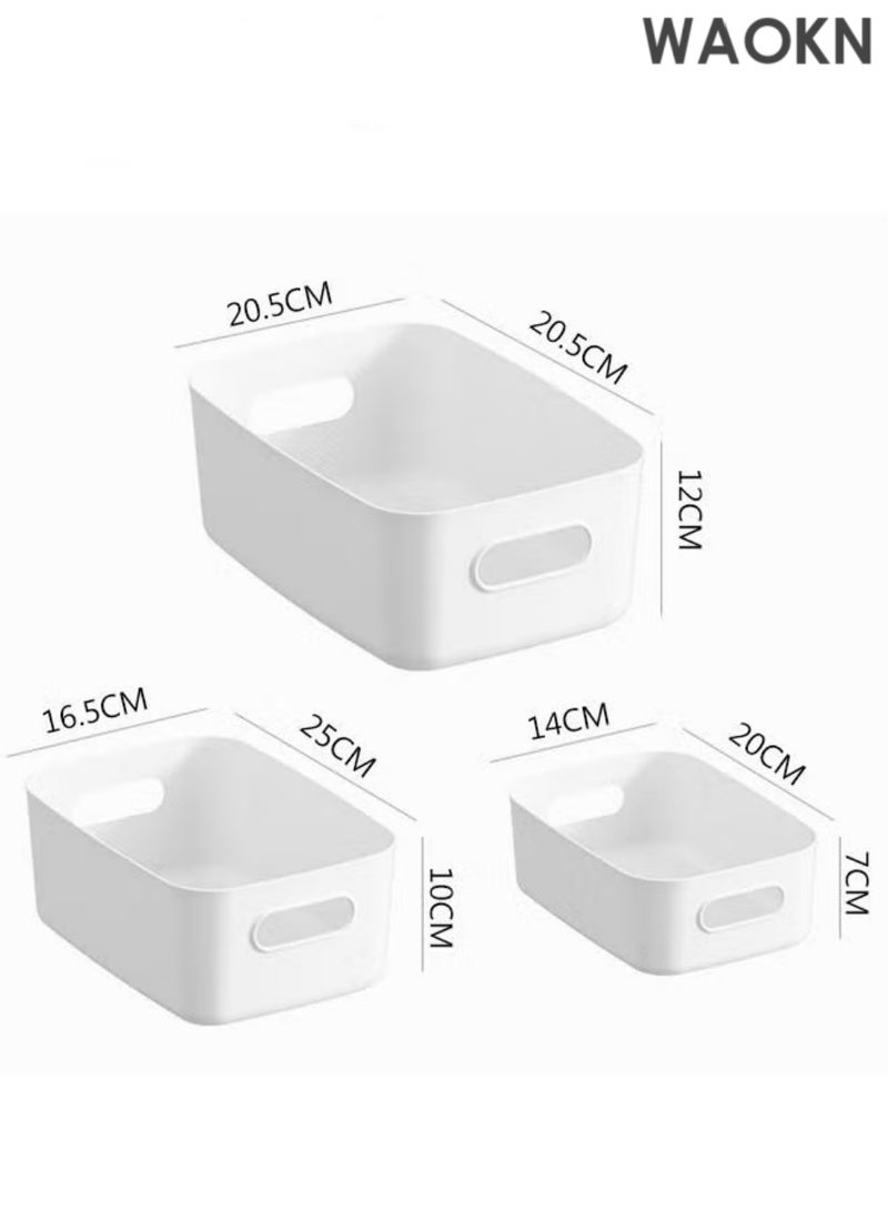 دبليو أيه أو كي أن ٣ قطع من سلال تنظيم وتخزين المؤن بمقابض، صناديق تنظيم المؤن، صناديق تخزين بيضاء، صناديق تخزين بلاستيكية، صناديق تنظيم بلاستيكية للمؤن، منظمات وصناديق تخزين أسفل الحوض. تنظيم وتخزين لمنزل متعدد الاستخدامات، حاويات قابلة للتعديل للمكتب والمطبخ والحمام (٣ أحجام: صغير، متوسط، كبير) - Image 1