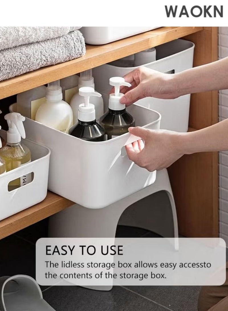 دبليو أيه أو كي أن ٣ قطع من سلال تنظيم وتخزين المؤن بمقابض، صناديق تنظيم المؤن، صناديق تخزين بيضاء، صناديق تخزين بلاستيكية، صناديق تنظيم بلاستيكية للمؤن، منظمات وصناديق تخزين أسفل الحوض. تنظيم وتخزين لمنزل متعدد الاستخدامات، حاويات قابلة للتعديل للمكتب والمطبخ والحمام (٣ أحجام: صغير، متوسط، كبير) - Image 5