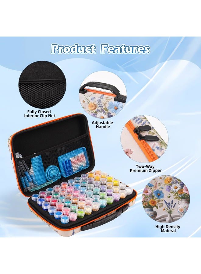 MERATIA 60 Slots Diamond Painting Storage Container, Diamond Art Kits for Adults Stackable Bead Organizer with Carrying Handle, Craft Storage Box with Accessories (Ceramic Garden-60 Slots) - Image 2