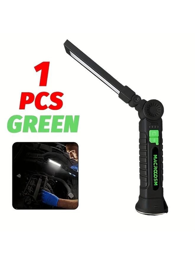 Green USB Rechargeable LED Work Lamp COB Foldable Flashlight With Magnet And Hook - Image 1