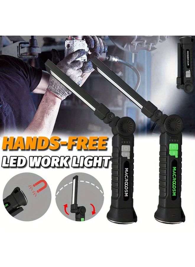 Green USB Rechargeable LED Work Lamp COB Foldable Flashlight With Magnet And Hook - Image 2