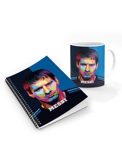 Designer Printed Coffee Mug + A5 Spiral Notebook Memo Notepad Journal Personalised Combo Gift Set Poly Messi